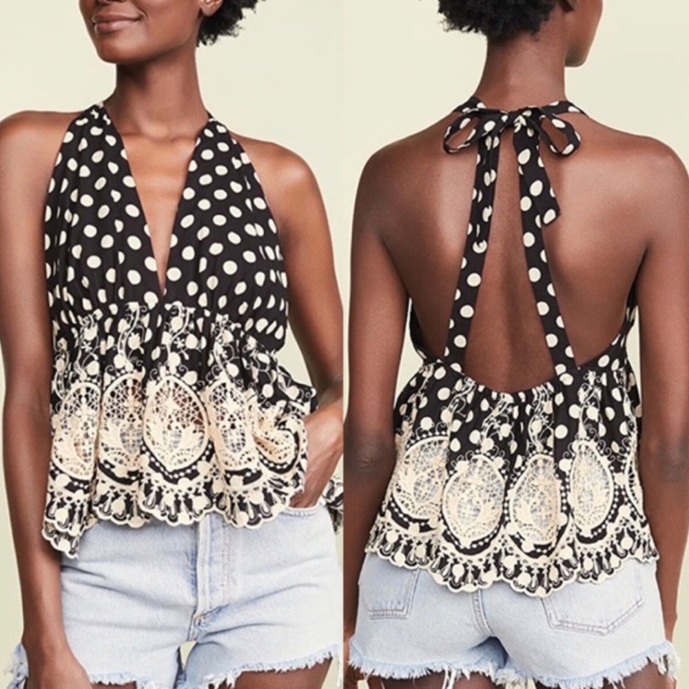 Free People Lunch Date Polka Dot Halter Top